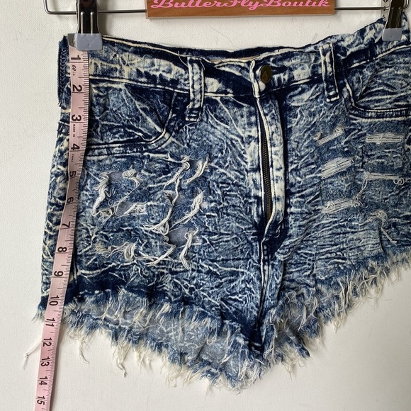 Aphrodite Acid Wash High Rise Blue Cutoff Shorts, Size M - Picture 6 of 11